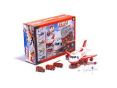 KIK KX6684_2 Dopravné lietadlo + 3 hasičské vozidlá červené