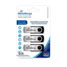 MediaRange USB 2.0 kľúč 16GB, otočný "swivel swing" - 3ks v bal.; MR910-3