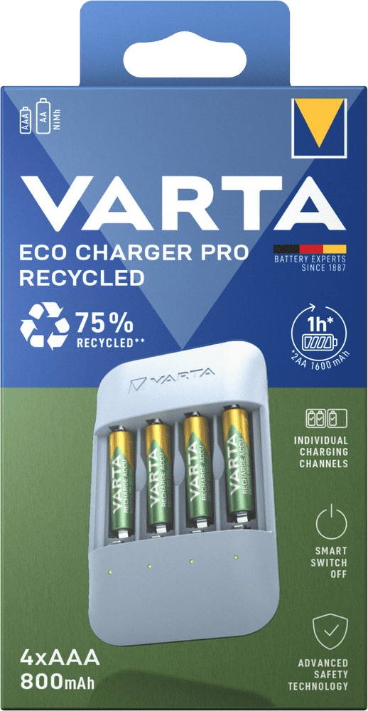 VARTA nabíječka baterií Eco Charger Pro Recycled včetně 4 AAA 800 mAh Recycled (57683101131)