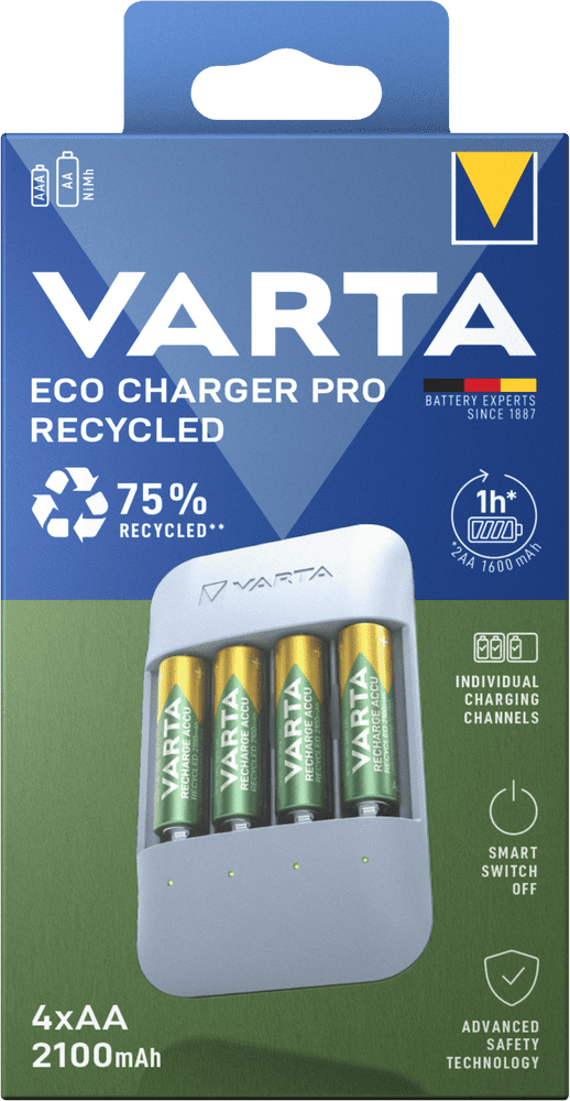 VARTA nabíječka baterií Eco Charger Pro Recycled včetně 4 AA 2100 mAh Recycled (57683101121)