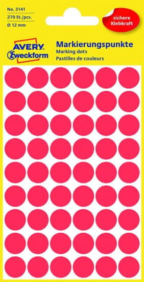 Avery Zweckform Samolepiace okrúhle etikety Avery - červené, priemer 12 mm, 270 ks