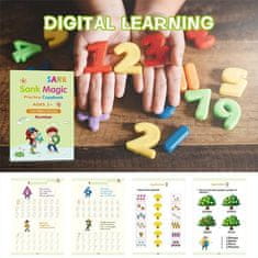 Netscroll Čarovné učenie s 4-dielnym setom pracovných zošitov pre predškolské deti na cvičenie a učenie písania, kreslenia, matematiky a anglickej abecedy s magickým perom, ktoré sa samo vymaže, KidBook