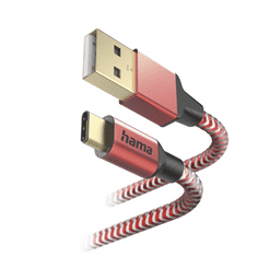 HAMA kábel Reflective USB-C 2.0 typ AC 1,5 m, červený