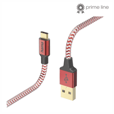 HAMA kábel Reflective USB-C 2.0 typ AC 1,5 m, červený