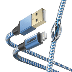 HAMA MFi USB kábel Reflective pre Apple, USB-A Lightning 1,5 m, modrý