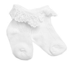 Baby Nellys Bavlnené ponožky s čipkovým volánikom, biele, veľ. 68/80