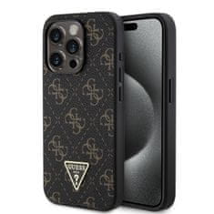 Guess Zadný kryt PU Leather 4G Triangle Metal Logo pre iPhone 15 Pro Black