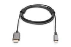 Digitus USB-C - HDMI káblový adaptér, 1,8 m 4K/30 Hz, čierny, kovový kryt