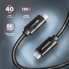 AXAGON BUCM432-CM10AB NewGEN+ kábel USB-C <-> USB-C, 1m, USB4 Gen 3×2, PD 100W 5A, 8K HD, ALU, oplet