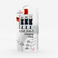CABLEXPERT GEMBIRD Kábel USB A Male/Micro B + Type-C + Lightning, 1m, opletený, čierny, blister