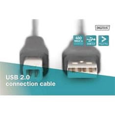 Digitus USB kábel A/samec na B/samec, 2x tienený, čierny, 1m