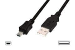 Digitus USB kábel USB A samec na B-mini 5pin samec, 2x tienený, Meď, 1,8m, čierny