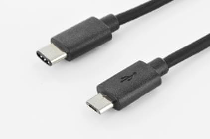 Digitus Pripojovací kábel USB typu C, typ C na micro BM/M, 1,8 m, 3A, 480 MB, verzia 2.0, bl