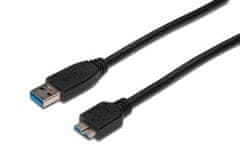 Digitus USB 3.0 kábel, USB A - Micro USB B, M/M, 0,25 m, UL, bl