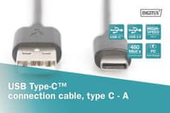 Digitus Pripojovací kábel USB C na A 1,0 m, 3A, 480 MB, verzia 2.0