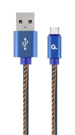 CABLEXPERT Kábel USB 2.0 AM na Type-C kábel (AM/CM), 2m, opletený, jeans, blister, PREMIUM QUALITY