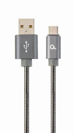 CABLEXPERT Kábel USB 2.0 AM na Type-C kábel (AM/CM), 2m, metalická špirála, sivý, blister, PREMIUM QUALITY