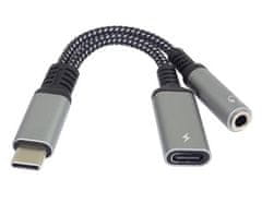 PremiumCord Redukcia USB-C /3,5mm jack s DAC chipom + USB-C na nabíjanie 13cm