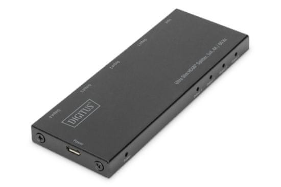 Digitus Ultra tenký HDMI Rozbočovač, 1x4, 4K/60Hz HDR, HDCP 2.2, 18 Gbps, Micro USB napájané