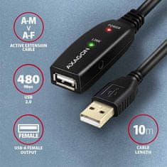 AXAGON ADR-210, USB 2.0 AM -> AF aktívny predlžovací / repeater kábel, 10m
