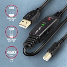 AXAGON ADR-215B, USB 2.0 AM -> BM aktívny prepojovací / repeater kábel, 15m