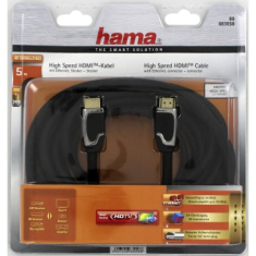 HAMA HDMI kábel vidlica-vidlica, 5 m, pozlátený, ferit. filtre, kovové vidlice, opletený, Ethernet