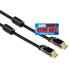 HAMA HDMI kábel vidlica-vidlica, 3 m, pozlac., ferit. filtre, kovové vidlice, opletený, Ethernet