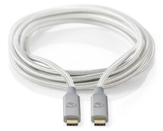 Nedis PROFIGOLD USB-C/USB 3.2 Gen 2x2 kábel/ USB-C zástrčka - USB-C zástrčka/ nylon/ strieborný/ BOX/ 2m