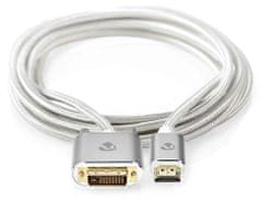 Nedis PROFIGOLD HDMI kábel / konektor HDMI - DVI-D 24 +1 zástrčka / bavlna / strieborný / BOX / 2m