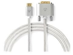 Nedis PROFIGOLD HDMI kábel / konektor HDMI - DVI-D 24 +1 zástrčka / bavlna / strieborný / BOX / 2m