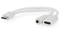 Nedis USB-C adaptér / USB-C zástrčka - USB-C zásuvka / 3,5 mm jack zásuvka / biely / blister / 10 cm