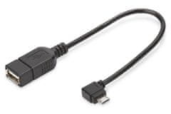 Assmann Digitus Adaptérový kábel USB 2.0, OTG, typ micro B - AM/F, 0,15 m, USB 2.0 v súlade, pravý uhol, bl