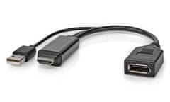 Nedis adaptérový kábel DisplayPort - HDMI / zástrčka DisplayPort - zásuvka HDMI / USB napájanie / 20cm / čierny