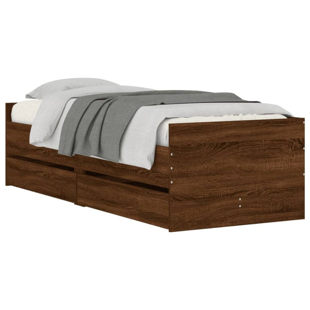 Vidaxl Rám postele so zásuvkami hnedý dub 90x200 cm