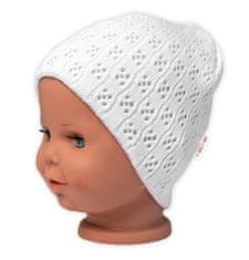 Baby Nellys Dvojvrstvová ažúrková čiapka, bavlna - biela, veľ. 68/80, (40-44)