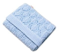 Baby Nellys Luxusná bavlnená háčkovaná deka, dečka LOVE, 75x95cm - svetlo modrá
