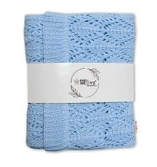 Baby Nellys Luxusná bavlnená háčkovaná deka, dečka LOVE, 75x95cm - svetlo modrá
