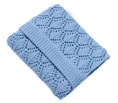 Baby Nellys Luxusná bavlnená háčkovaná deka, dečka LOVE, 75x95cm - modrá