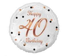 Balón fóliový biely 40 rokov - Happy birthday - narodeniny - 45 cm