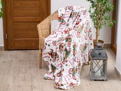 Výpredaj obliečok Biela vianočná mikroplyšová deka SANTA NA BICYKLI, 150x200 cm