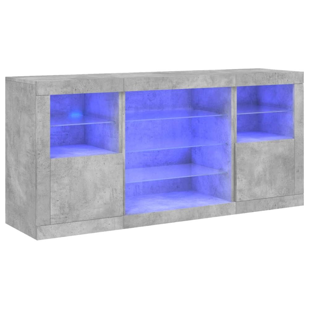 Vidaxl Komoda s LED svetlami betónovo-sivá 142,5x37x67 cm