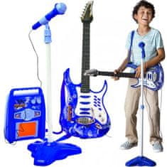 Kruzzel Detská elektrická gitara s mikrofónom modrá sada 22409
