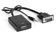 XtendLan Konvertor VGA (M) na HDMI (F), s audio prepojením (jack 3,5 mm), napájanie cez USB micro (B), do 1080p