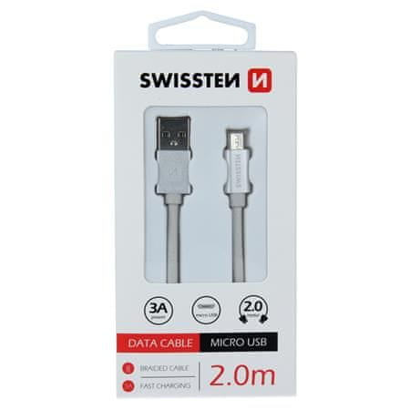 SWISSTEN USB/microUSB 2m, strieborný