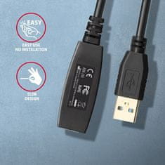 AXAGON ADR-310, USB 3.2 Gen 1 AM -> AF aktívny predlžovací / repeater kábel, 10m