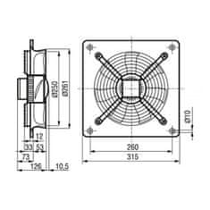 Solex Ventilátor priemyselný nástenný axiálny HXBR/2-250
