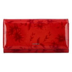 Luxusná väčšia dámska kožená peňaženka Samantha, červený lak s kvetmi
