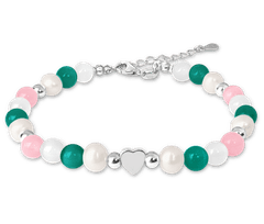 MINET Strieborný náramok s prírodnými perlami a farebnými guľôčkami