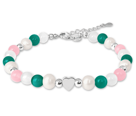 MINET Strieborný náramok s prírodnými perlami a farebnými guľôčkami