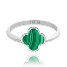 MINET Strieborný prsteň ďatelinka so zeleným malachitom veľkosť 52